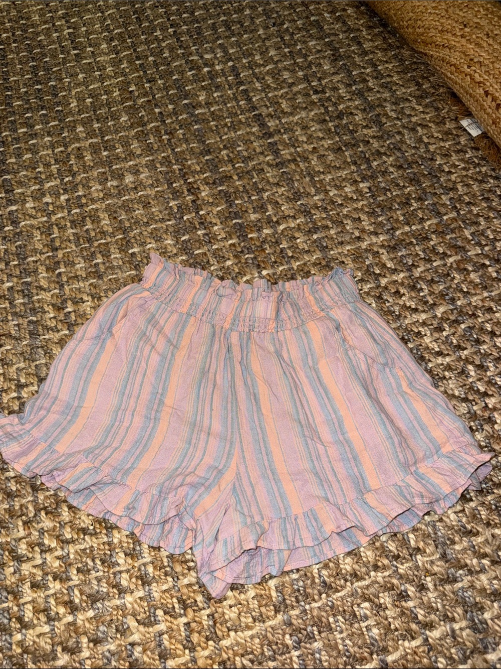 Vanilla Star Pastel Pink & Blue Striped Ruffle Hem Shorts